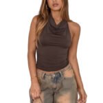 Solid color sexy suspender neck hanging vest for women