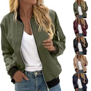 Women's Solid Color Cool Girl Baseball Jackets Bomber Jacket Autumn Casual Female Bomber Jacket Chic Outerwear