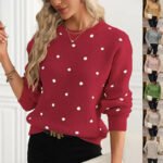 Pullover Sweater Fashion Casual Long-sleeved Jacquard Knitted Top Winter Round Neck Clothing For Women