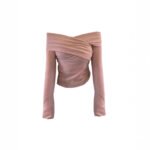 Soft One-Shoulder Pink Women's Fitted Slim Long Sleeve Top