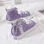 High Top Canvas Shoes – Versatile Women's White Sneakers, Trendy Side Zipper, Kids & Women's Sizes