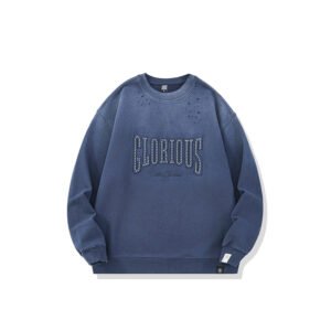 Washed Gradient Ripped Design Loose Casual Unisex Hoodie