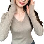 Elegant Basic V-Neck Knitwear Women's Slim Fit Inner Layer Long Sleeve Top