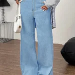 Embroidered Bow Back Wide Leg Jeans