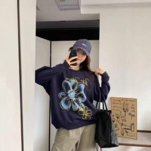 Flower Letter Print Female Hoodie Sweatshirt