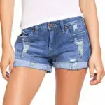 Womens Straight-leg Stretchy Ripped Denim Shorts