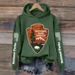 Womens Hooded Sweatshirt With A Forest And Mountain Peaks