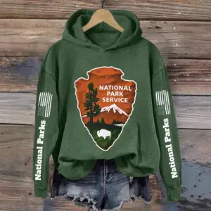 Womens Hooded Sweatshirt With A Forest And Mountain Peaks