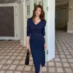 Office  Stripe Long-sleeve Midi Dress