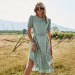 Women's High Waist Ruffled Mid Length Floral Dress