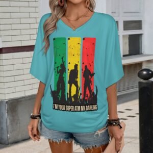 Women's V-neck fitted waist pleated short-sleeved top