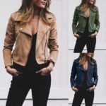 Women's Lapel And Diagonal Zipper Jacket