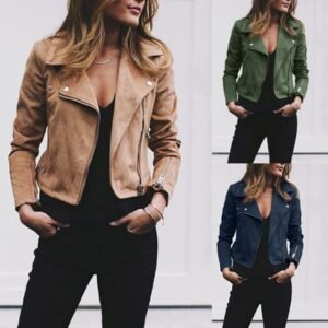 Women's Lapel And Diagonal Zipper Jacket
